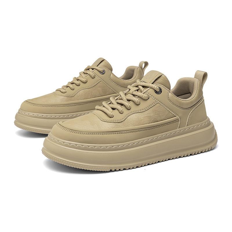 2 modische grüne Herren-Freizeitschuhe trendige dicke Sohle runde Spitze Lederschuhe Herren Frühling und Herbst niedrig