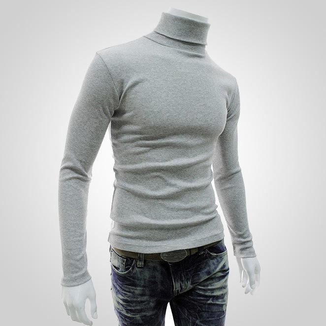 New Men's Solid Color T-shirt High Collar Long Sleeve Spring Autumn Winter Bottoming Shirt Knitted Sweater Korean Version Pullover