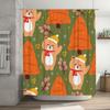Whimsical Christmas Tree Bears Shower Curtain Set For Bathroom Decor Green Orange Plaid Fabric With Cute Cartoon Print