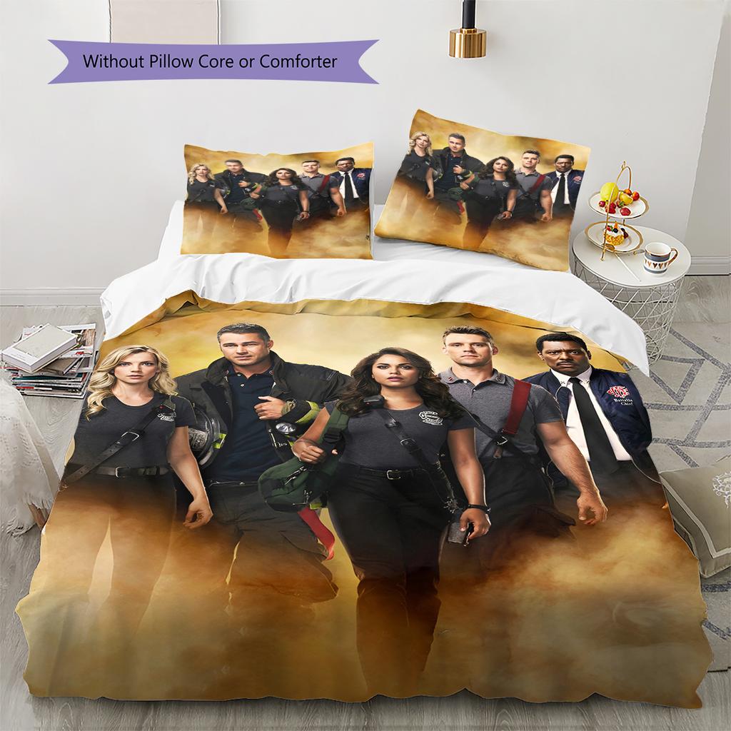 Pościel z wzorem Chicago Fire, Zestaw kołdry Poszewka na kołdrę Poszewka na poduszkę Domowy Prezent Urodzinowy (1 * poszwa na kołdrę + 2 * poszewki na poduszki, bez rdzenia)