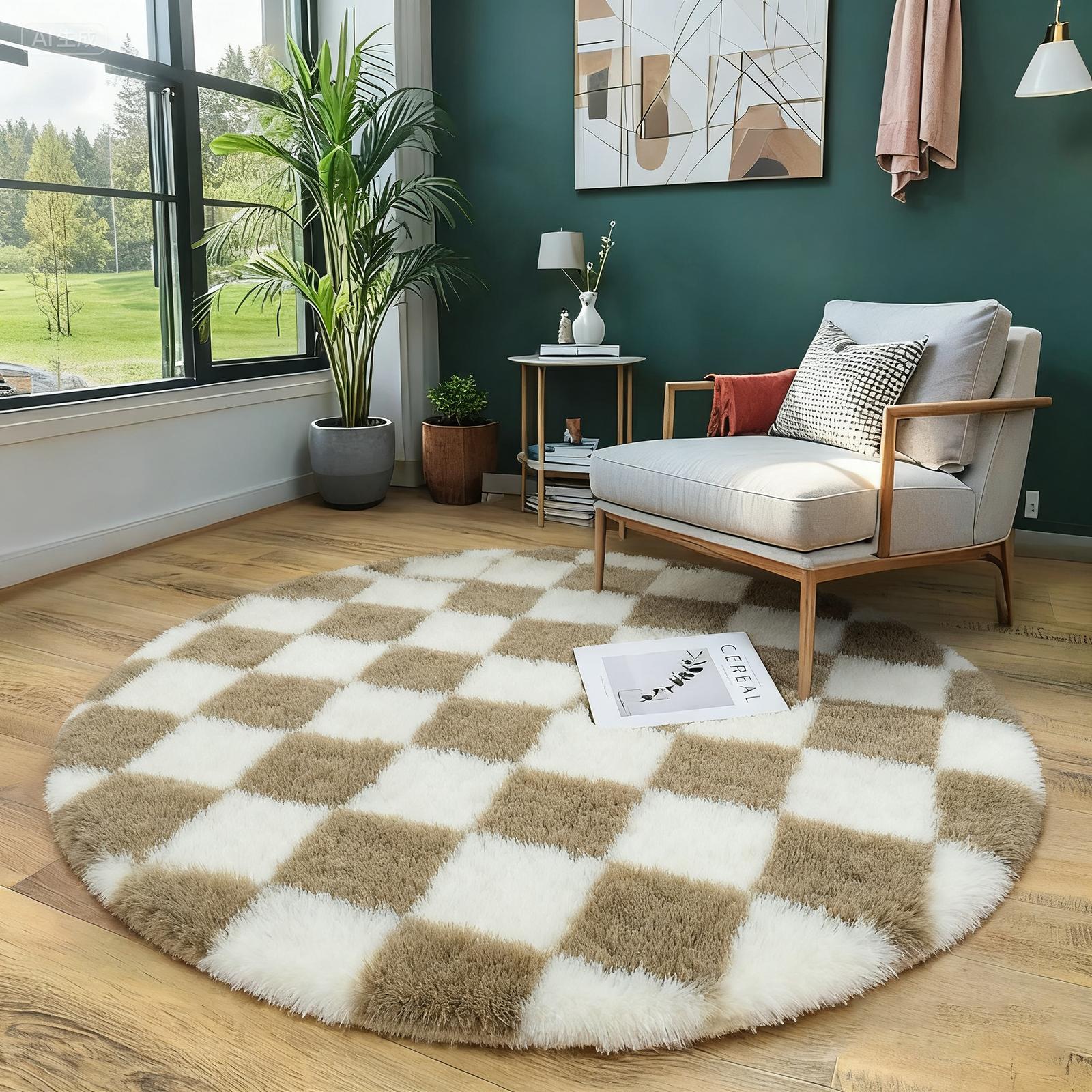 

Round Tie-Dye Carpet Fluffy Soft Plush Area Rug for Kids Bedroom Living Room Floor Mat Checkerboard Rugs Home Decor Game Mat 60X60cm 23.6inch