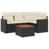 5 Piece Garden Sofa Set with Cushions Black Poly Rattan