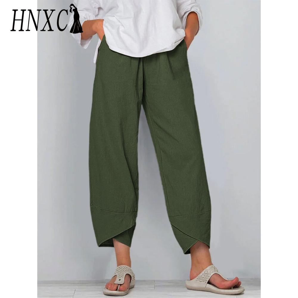 HNXC Damenmode, lässig, einfarbig, bedruckt, hohe Taille, Hosen und Caprihosen