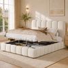 Cama Estofada, Cama de Casal, 140*190cm, cama funcional hidráulica, estrado de ripas, cabeceira, grande arrumação, bege, veludo