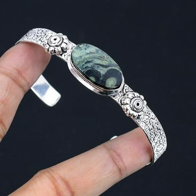 Oval Kambaba Jasper Gemstone Sterling Silver Elegant Handmade New Bangle Jewelry