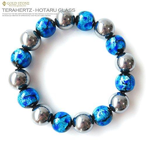 [GOLD STONE] Terahertz Ore X Luminous Firefly Glass Blue Bracelet, 12mm, Glow-in-the-Dark Power Stone, Inner Diameter: Approx. 18cm