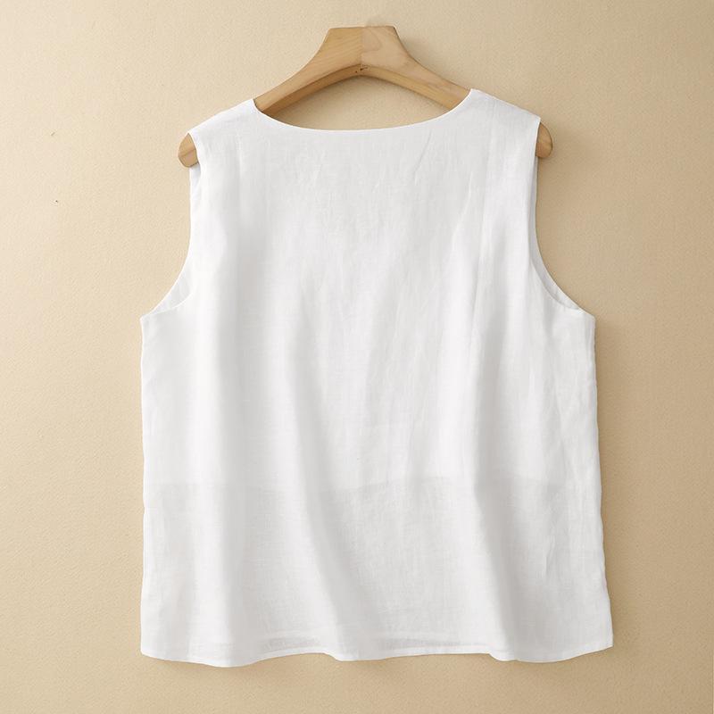 Women's Plus Size Double-Layer Cotton Linen Sleeveless Knit Vest