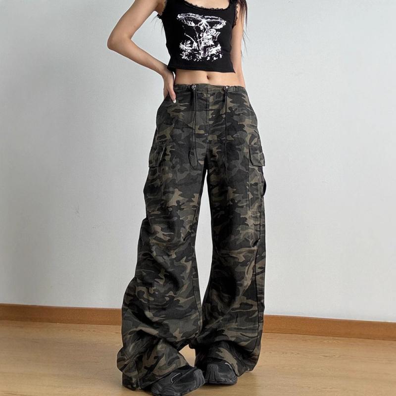 New Military Green Camouflage Multi-pocket Jeans for Men and Women 2026, Straight Loose Hip-hop High-waisted Wide-leg Pants