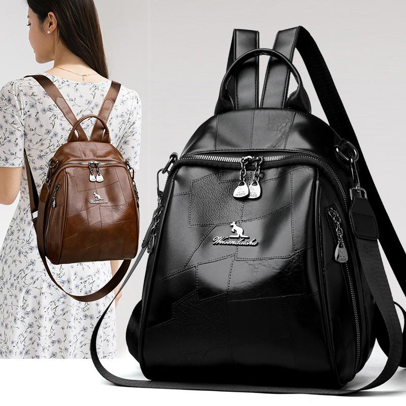 Splicing Women's Backpack New Leisure Travel Backpack Commuter Multi-functional Anti theft Schoolbag