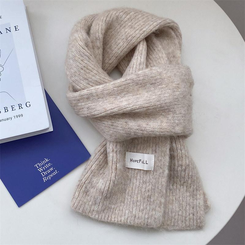 Green Knitted Scarf Women's Autumn and Winter White Korean Version Ins Solid Color New Student Warm Woolen Scarf