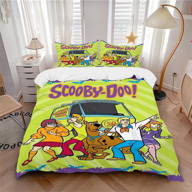3pcs Scooby Doo Mystery Machine Quilt Cover Set (1 Quilt Cover + 2 Pillowcases Without Pillow Core), High-Definition Printing for Home and Dormit