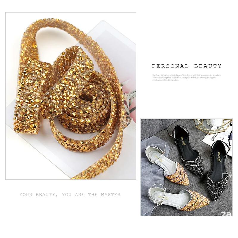 1 Yard Garment Accessories Multicolor Sewing Ribbon DIY Hot Fix Strass 1.5cm Rhinestones Appliques Tape Trim