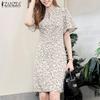 ZANZEA Vestito estivo casual da donna con scollo rotondo e maniche corte con stampa floreale