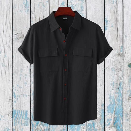 Skjorte herre Ensfarget enkeltspent løs type Uformell klafflommer Sommeroverdeler Daglige klær