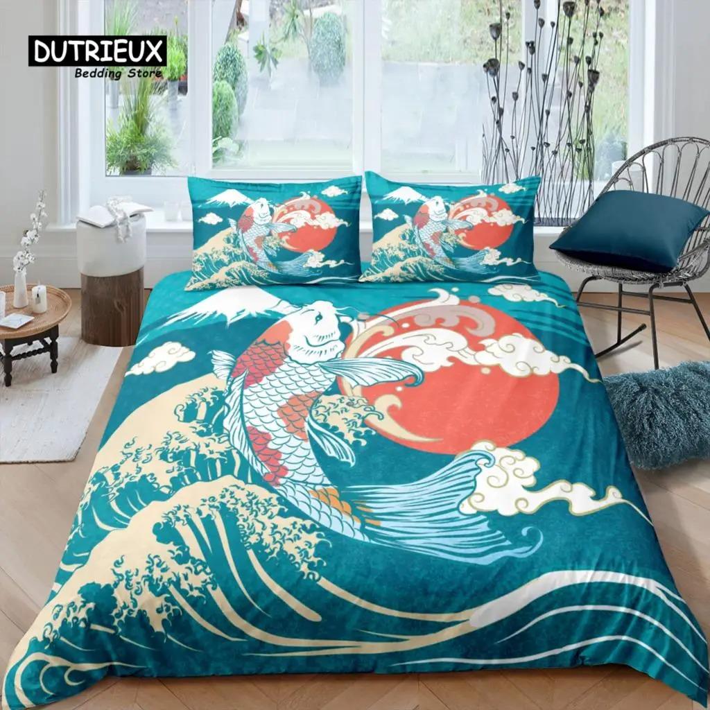 Home Living Luxury 3D Japanese Crane Bedding Set Fish Duvet Cover Pillowcase Kids Bedding Set Queen and King EUUSAUUK Size