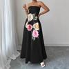 New spot, European and American cross-border fashion casual large skirt printed flower long sleeveless dress