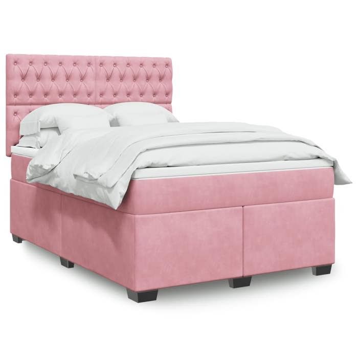 VidaXL Sommier à lattes de lit avec matelas Rose 140x190 cm Velours, lit, lit à plate-forme, lit à panneaux 3293217