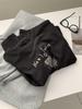 Women's Plus Size Dark Grey Little Horse Print Velvet T-Shirt - Warm Brushed Base Layer for Autumn/Winter