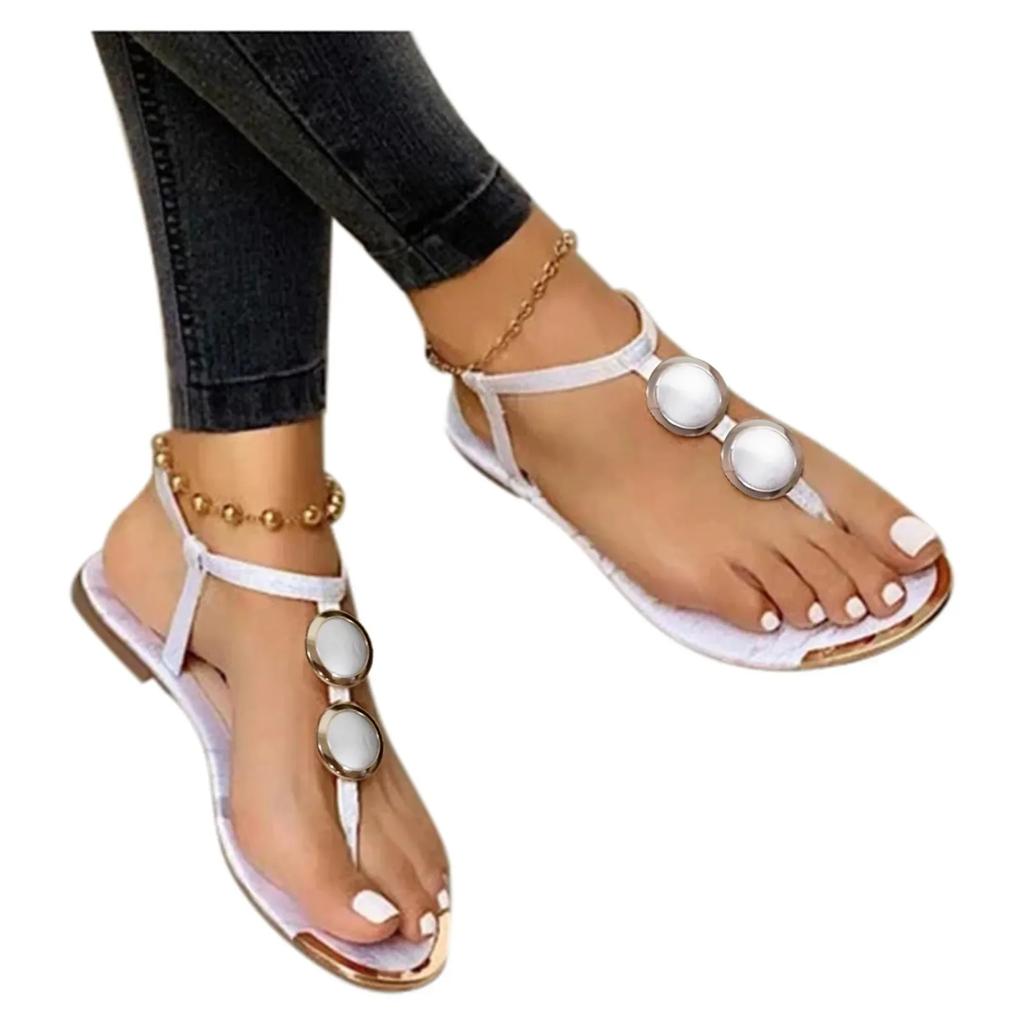 2026 The New Summer Sandals Women Fashion Casual Beach Outdoor Flip Flop Sandals Metal Decoration Ladies Flat Shoes Plus Size