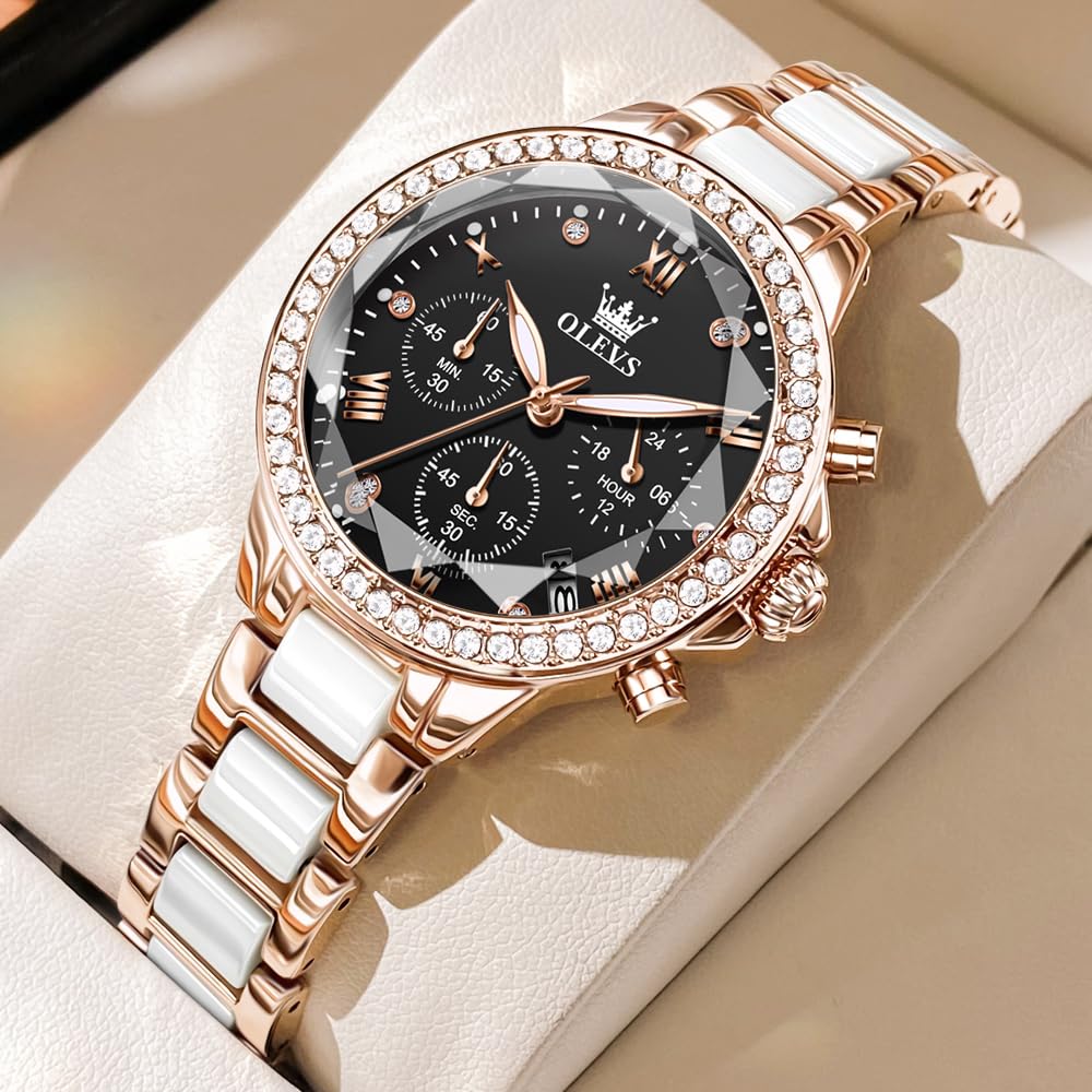 OLEVS Women's Quartz Watch Japanese Movement Multifunction 60-Minute Chronograph 12-Hour Chronograph Date Luminous 30m Water Resistant Stainless