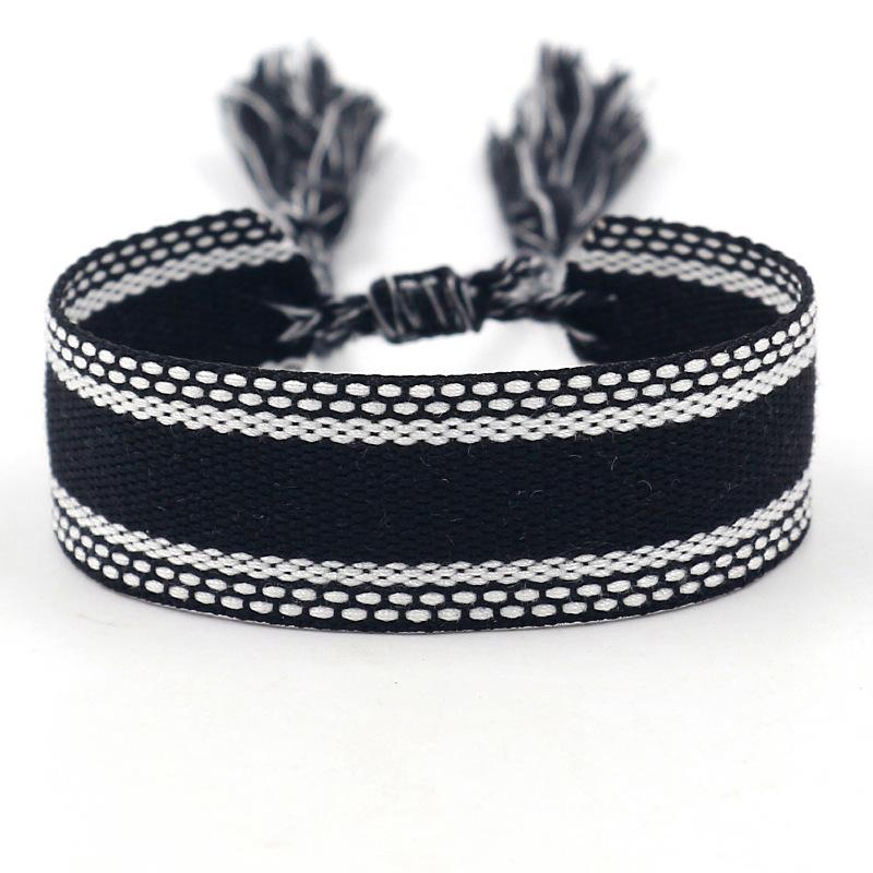Ethnic Style Woven Bracelet with Embroidered Tassels - D Family DIY Promotion Wristband