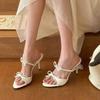 Fashion Shoes Female 2025 New Open Toe Women's Slippers Fashion Outdoor Dress New Butterfly-knot Elegant Best Seller Heels Women Zapatos