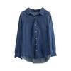 Women's Dark Blue Tencel Denim Shirt Jacket - Soft, Loose, Mid-Length for Autumn