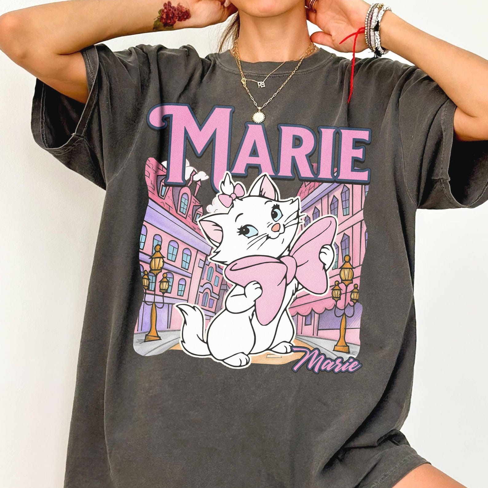 Marie Aristocats Paris Cat Lover Shirt, Retro Pink Bow Graphic Tee 3XL