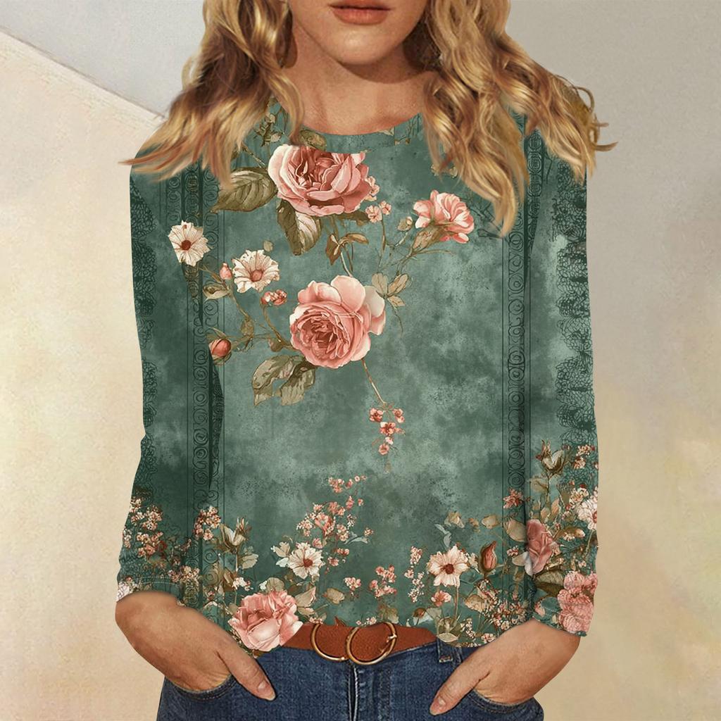 Mote for kvinner Blomstermønstret Hals Langermet Pullovertopp