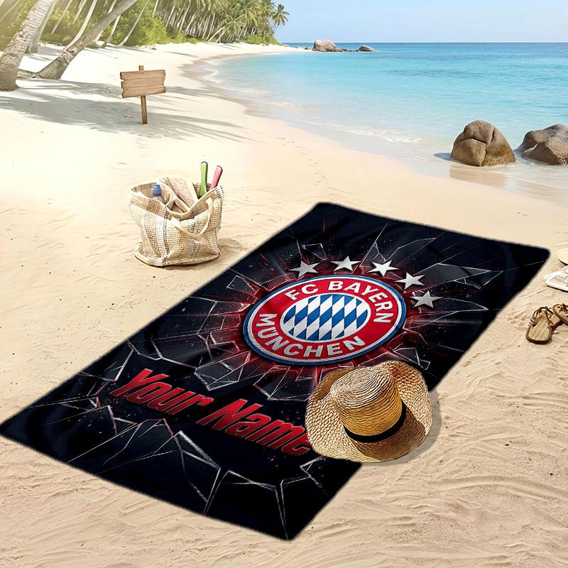 FC Bayern München Personalisiertes Bedrucktes Strandtuch Fußballlogo Unterstützung Benutzerdefinierter Name Text Absorbierendes Handtuch Für Sport Reisen Besonderes Geschenk