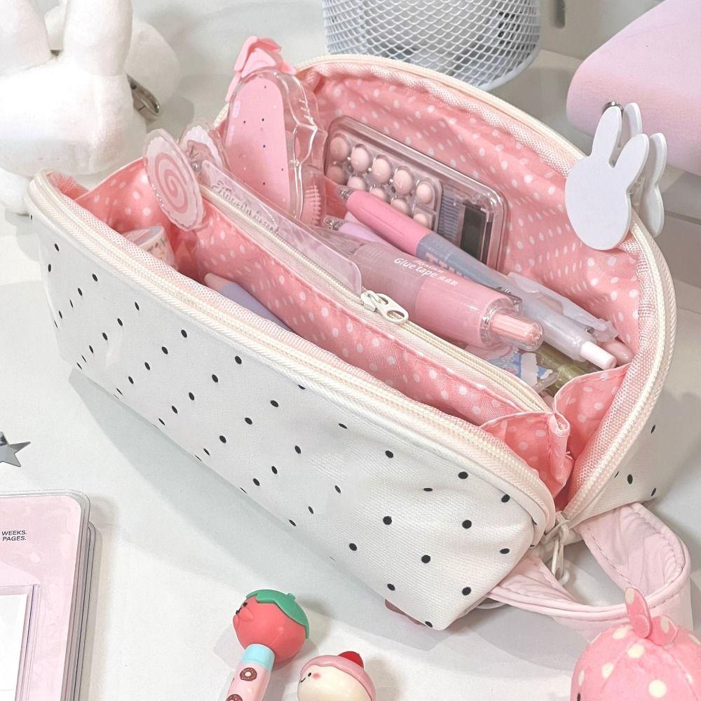 Korean Polka Dot Pencil Case Shell Shape Large-capacity Pen Bag Multi-functional Stationery Organizer School Supplies
