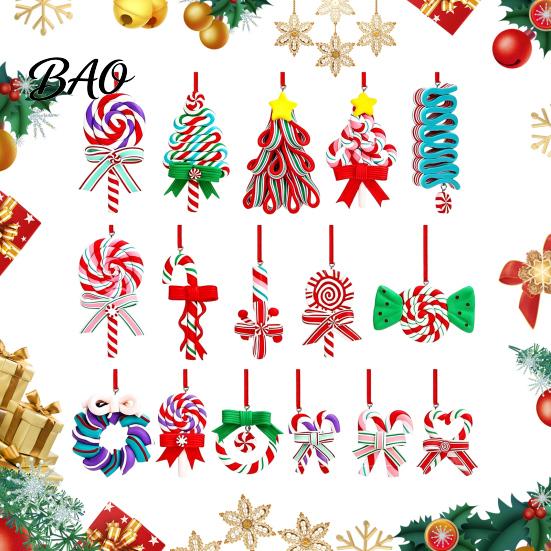 Holiday Gift Tags 16 Pcs Christmas Lollipop Ornaments, Red Green Striped Peppermint Swirl Candy Cane Reusable Ornaments Hanging Decoration,