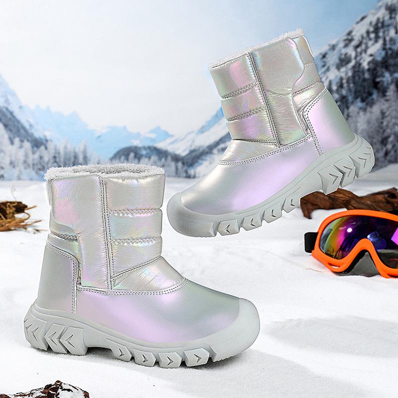 2025 Winter Kids' High-Top Fur-Lined Cotton Snow Boots: Non-Slip, Warm Hiking Shoes for Boys and Girls