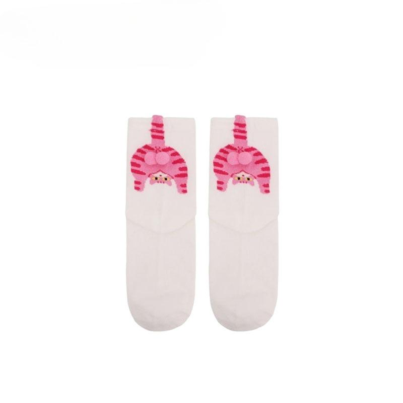 Spring and Summer Couple Socks Cute Mid Tube Versatile Women's Pile Socks Four Season Socks Cartoon Cat Jingle Egg
