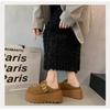 Women Genuine Leather Fleece Lined Platform Slip On Cotton Shoes 7cm Height Increasing Round Toe Warm Winter Slippers