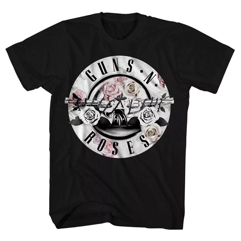 Pistol Rose Pattern Guns N Roses Rock Guns and Roses Band Casual TShirt Mens and Womens Luxury Band Brand