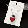 Gothic Dark Style Black Rose Wrapped Red Stone Peach Heart Pendant Necklace