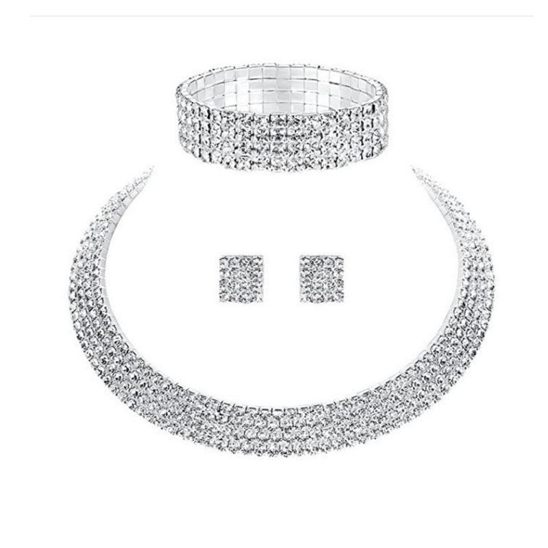 Elegant Silver-Plated Necklace, Earrings, and Bracelet Set for Women