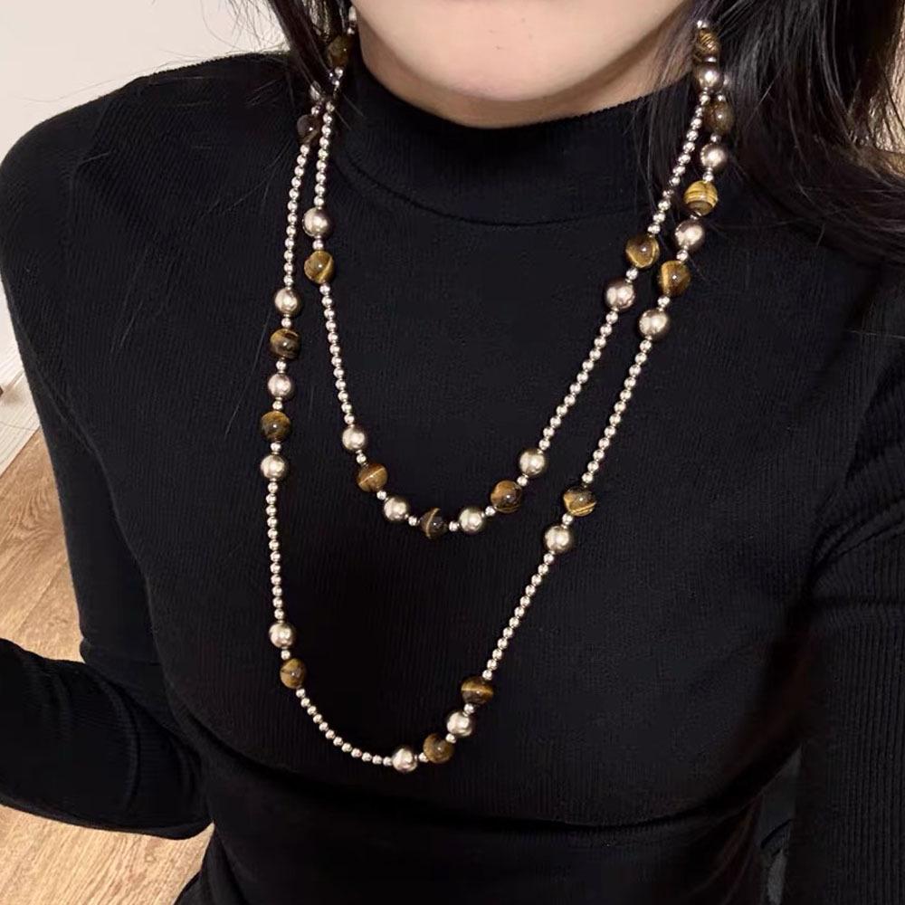 Colar de Contas Olho de Tigre Maillard: Corrente de Clavícula Elegante e Versátil com Senso de Design Único.