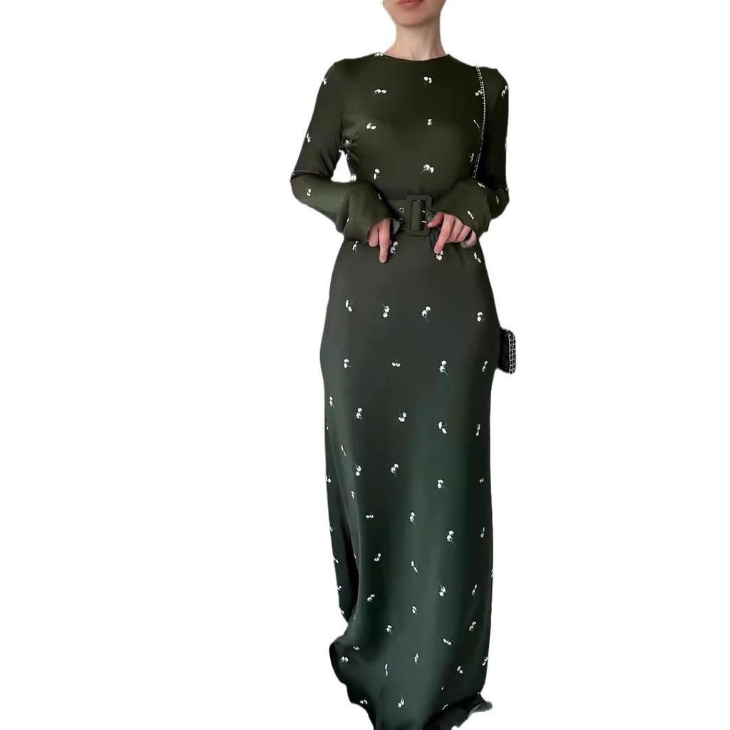 European-American Autumn 2024 Slimming Ruffle A-line Long Sleeve Dress