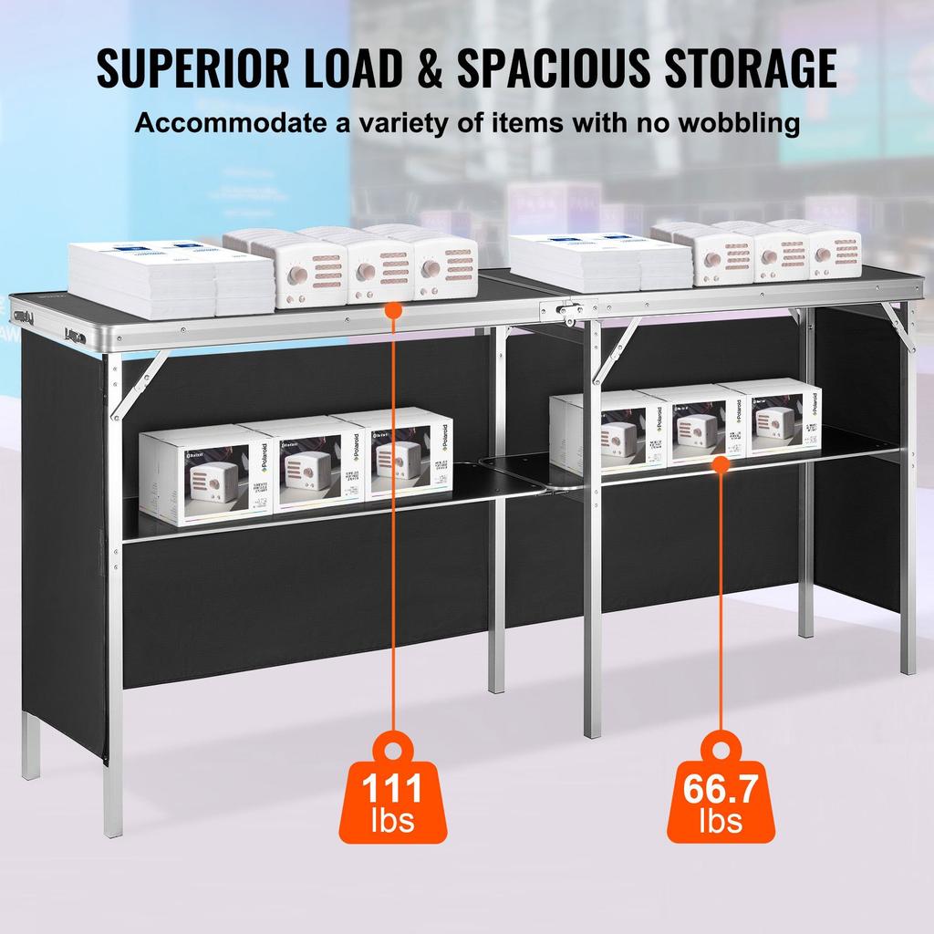 VEVOR Portable Tradeshow Podium Table, 1980 x 385 x 880 mm, Display Exhibition Counter Stand Booth Fair with Wall
