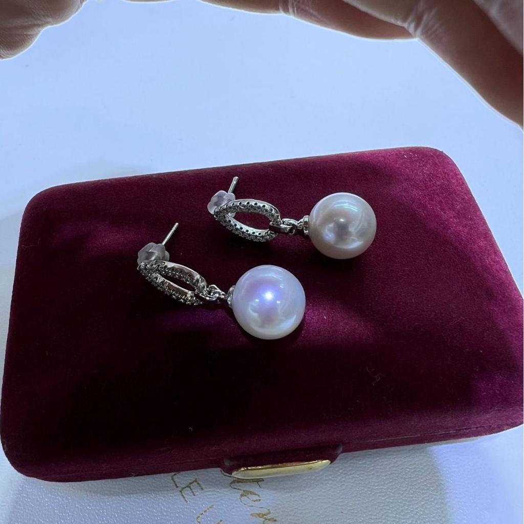 S925 Silver Teardrop Pearl Diamond Circle Earrings for Women - Luxurious Stud Design