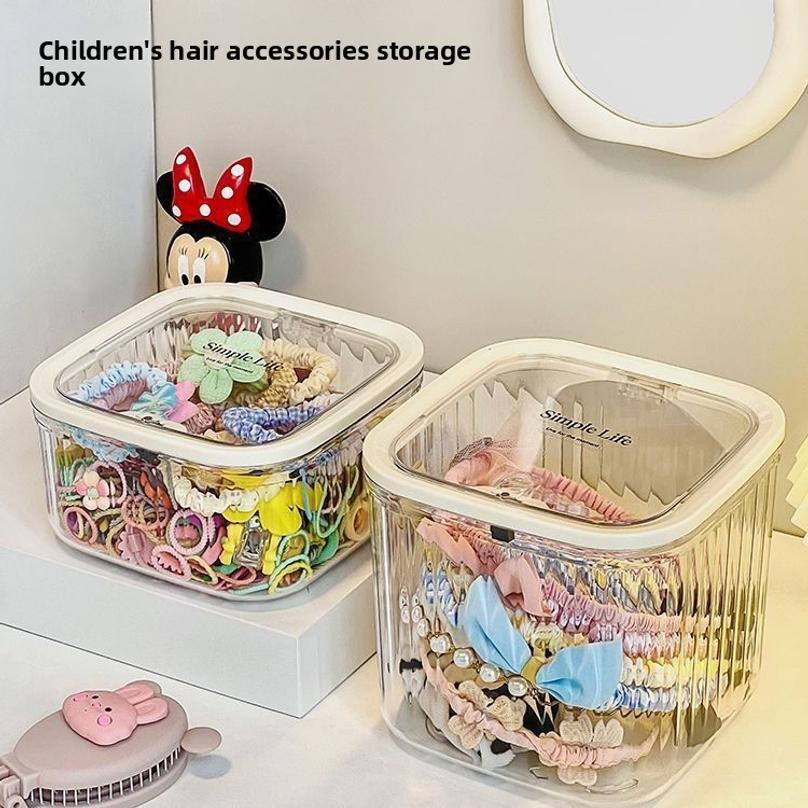 1pc Hair Accessory Storage Box, Desktop Press On Jewelry Box, with Lid, Girls' Rubber Band Headband Hair Clip Organizing Box