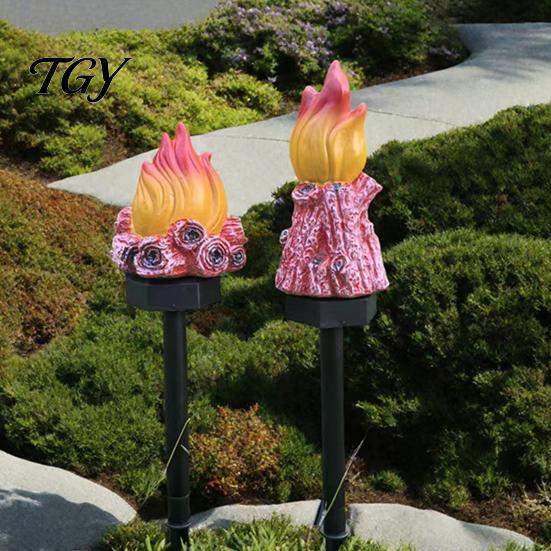 Weather Resistant Lawn Lighting Solar Flame Garden Light, Waterproof LED Torch Light with Stake, Backyard Decoration Outdoor Bonfire for Walkway