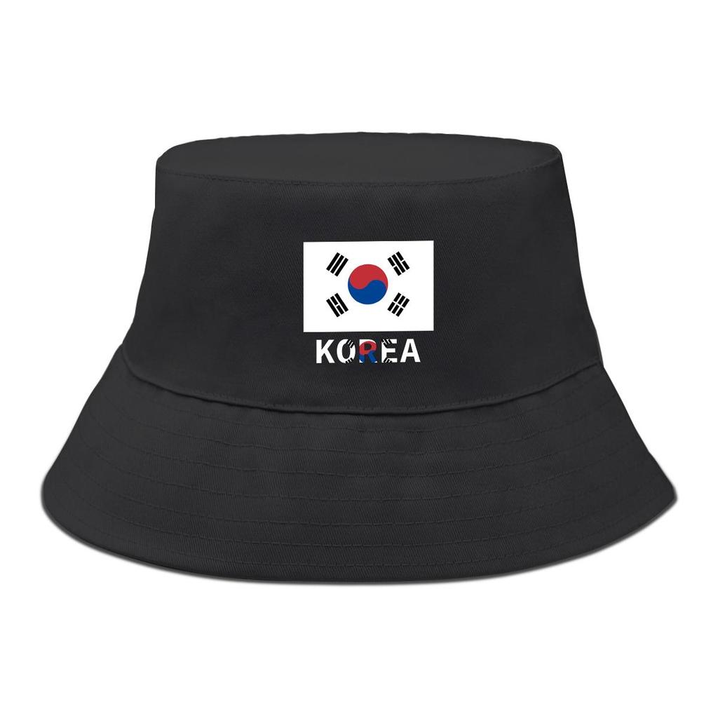 South Korea Flag Print Bucket Hat , Patriotic Fisherman Hat Solid Color Wide Brim Foldable Basin Cap