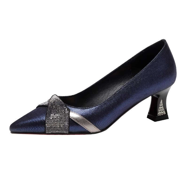 

Остроносые туфли-лодочки из мягкой кожи со стразами, женские, весенне-осенние, новые, универсальные, элегантные, на среднем каблуке, туфли-лодочки, туфли на толстом каблуке, женская обувь 41 синий