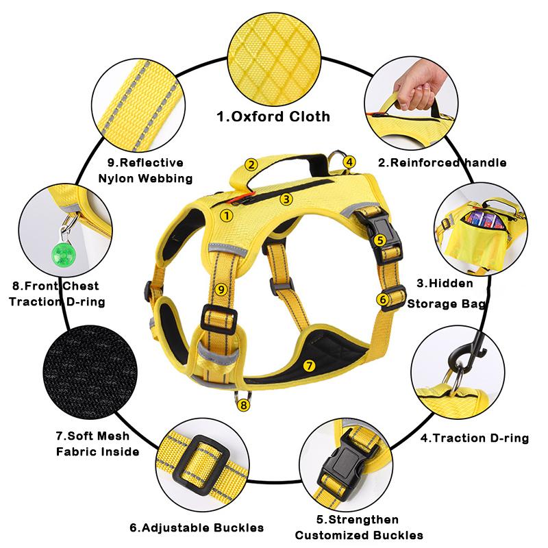 Dog No-Pull Reflective Breathable Harness for Medium & Large Dogs, Adjustable Comfort Pet Vest Harness for Walking Training