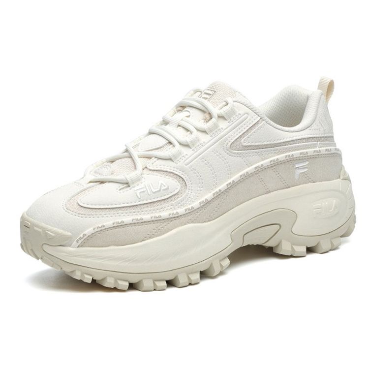 Fila Fashion Sneakers Synthetic Leather Comfortable Shock Absorbing Wear Resistant Low Top Dad Shoes Women Sneakers White Gray F12W144136FSA