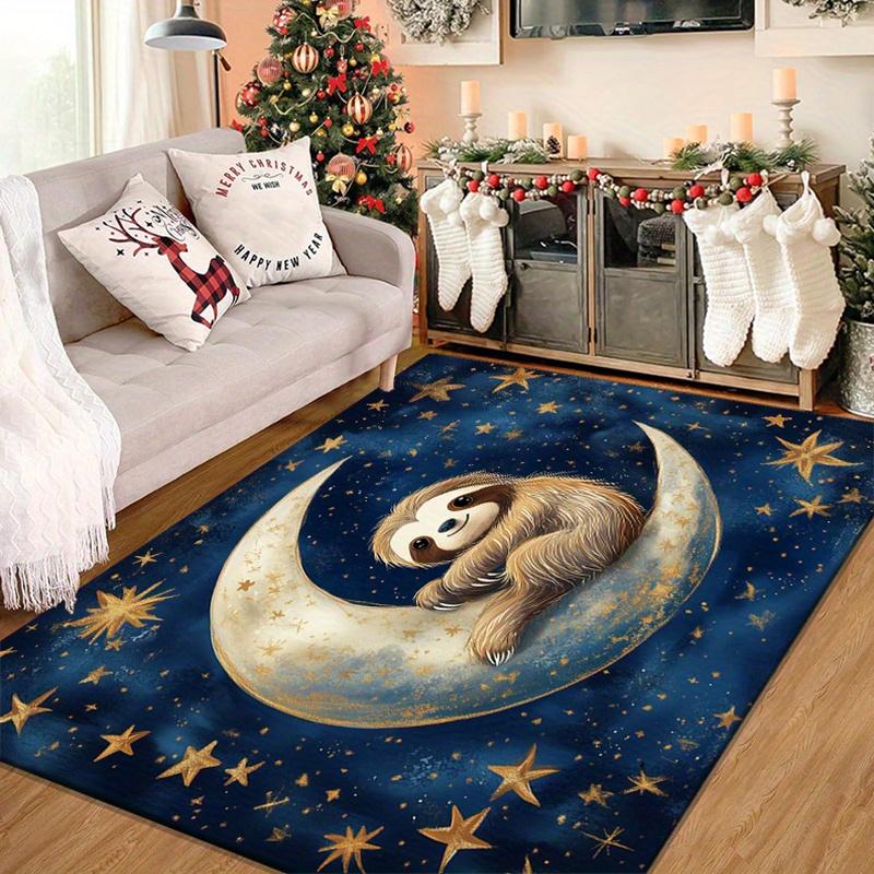 Cozy Sloth On Moon Rug - Perfect for Kids' Rooms and Play Areas | Soft Area Rugs with Celestial Theme Skid Resistant Carpet