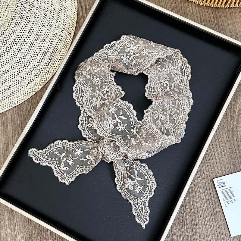 Light Luxury Embroidery Leaf Heavy Industry Embroidery Bud Silk Scarf Headband Women's Double-sided Wavy Flower Tie Bag Streamer Scarf